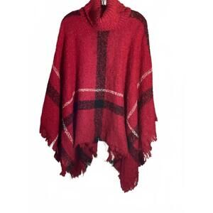 Northern Angel Cozy Red Plaid Poncho with Turtleneck S/M